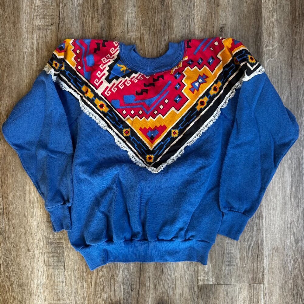 Vintage 90s Southwestern Handmade Sweatshirt - size Large - Picture 4 of 4